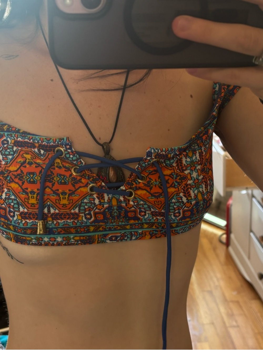Boho y2k bikini top Lace-Up Orange Printed Crop Top